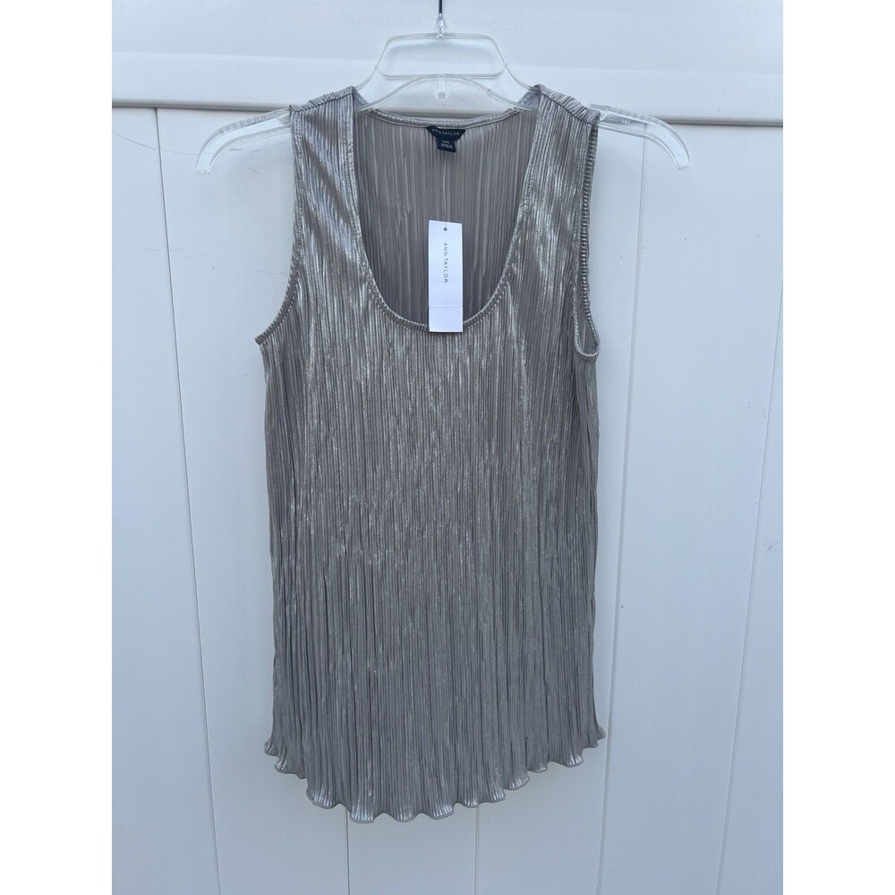 Ann Taylor Women’s XXS Pleated Tank Top Silver New With Tags